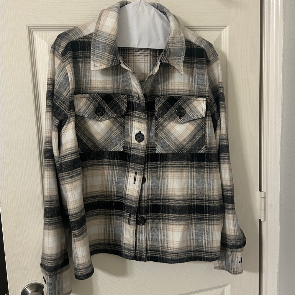 BB Dakota Steve Madden Flannel Shacket Shirt black beige size L